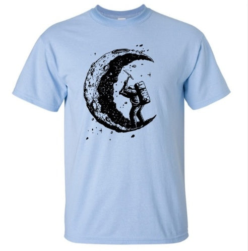 Digging The Moon Print Casual Mens O-neck T Shirts Fashion Men';s Tops Men T-shirt Short Sleeve Men Tshirt