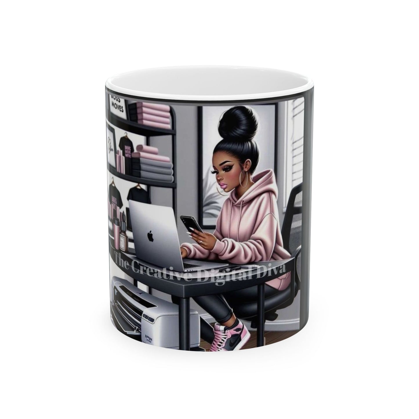 Digital Diva Girl Boss Coffee Cup - Entrepreneur Gift for Women Hustlers, Creators, Side Hustlers - 11oz Ceramic Mug