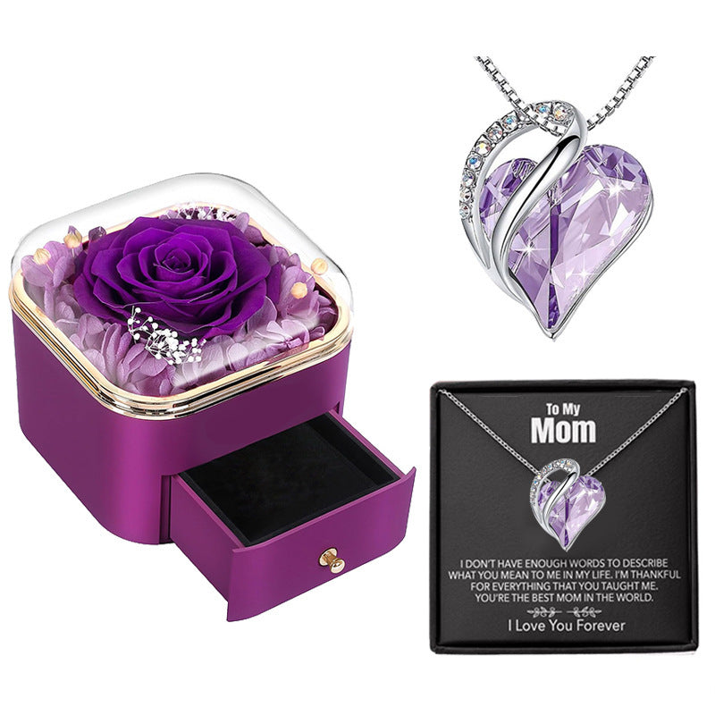 Valentines Day Rose Flower Drawer Jewelry Box Earrings Ring Necklace Storage Valentine';s Day Gift Box Romantic Jewelry Packaging Box