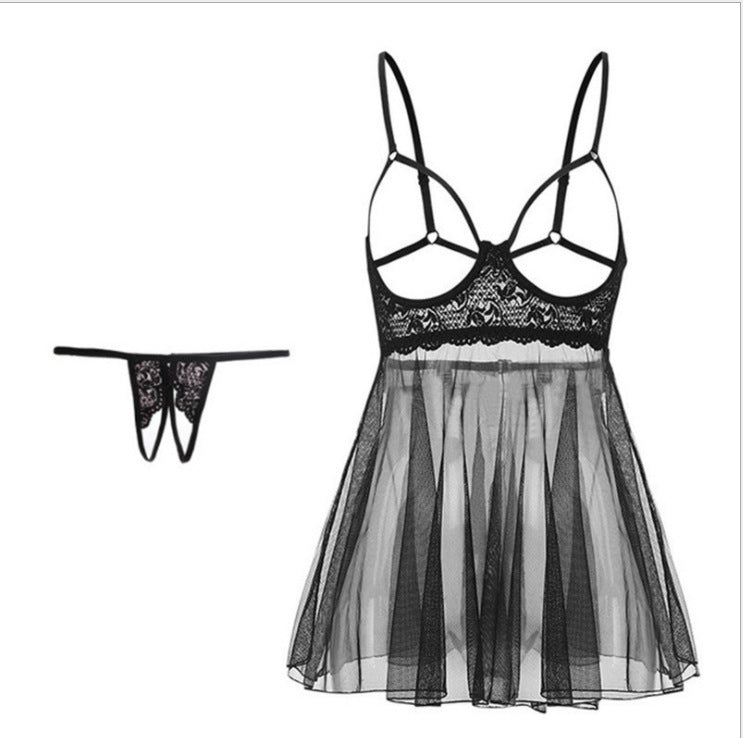 Sexy Lace Babydoll Open Bra Crotch Lingerie Chemise Porno Women Floating Flower Retro Bandage Split Cheongsam Dress Uniform