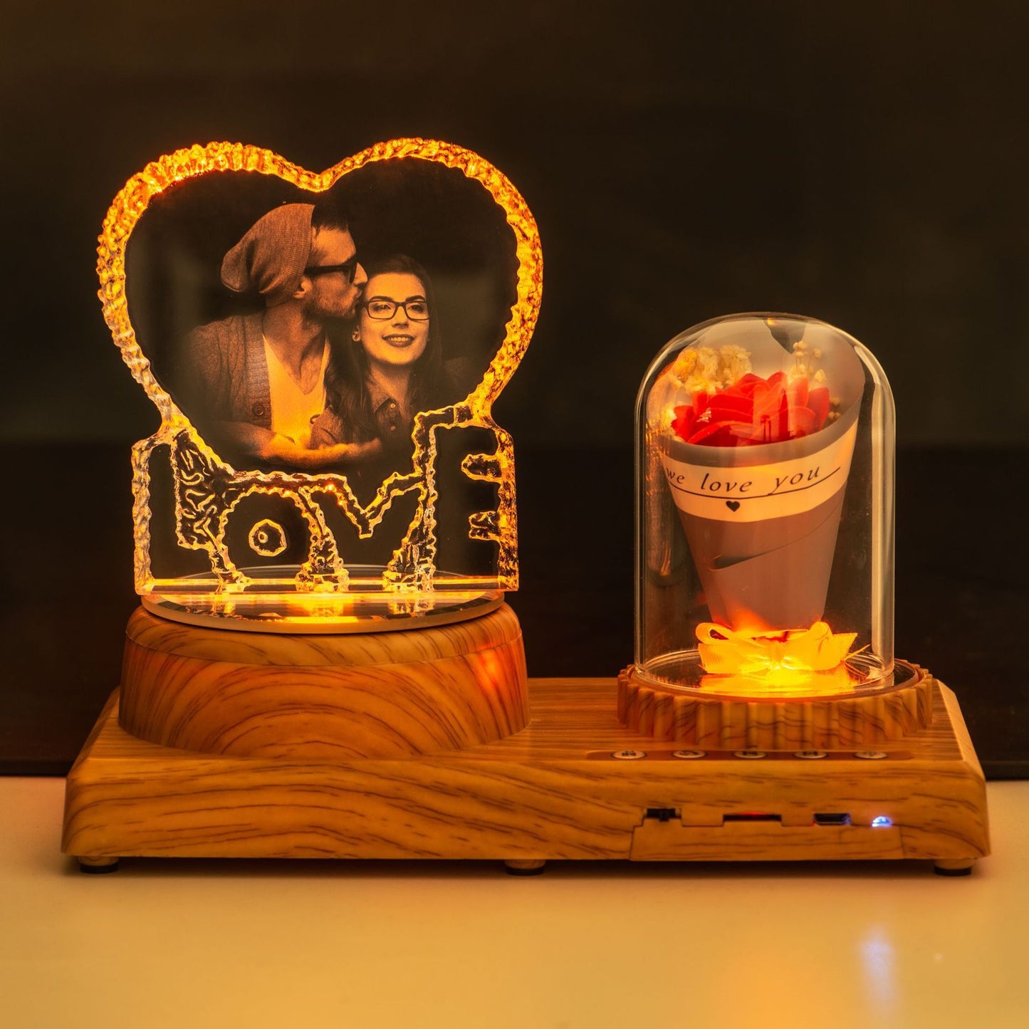Personalized Photo Night Light Bluetooth Music Gift Box 3D Crystal Inner Carving Gift