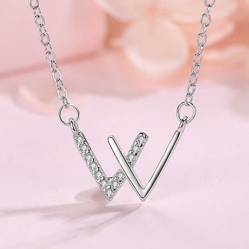 Elegant Letter W Necklace – Stainless Steel & CZ Jewerly