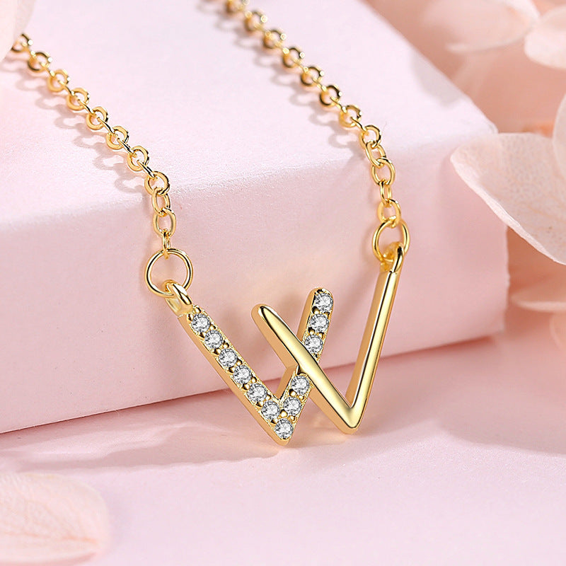 Elegant Letter W Necklace – Stainless Steel & CZ Jewerly