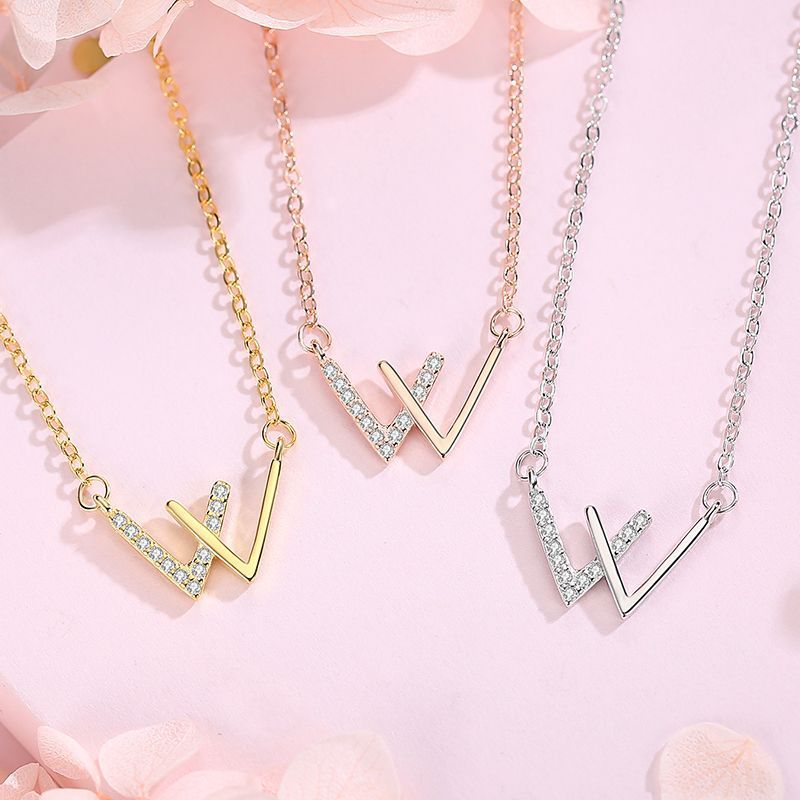 Elegant Letter W Necklace – Stainless Steel & CZ Jewerly