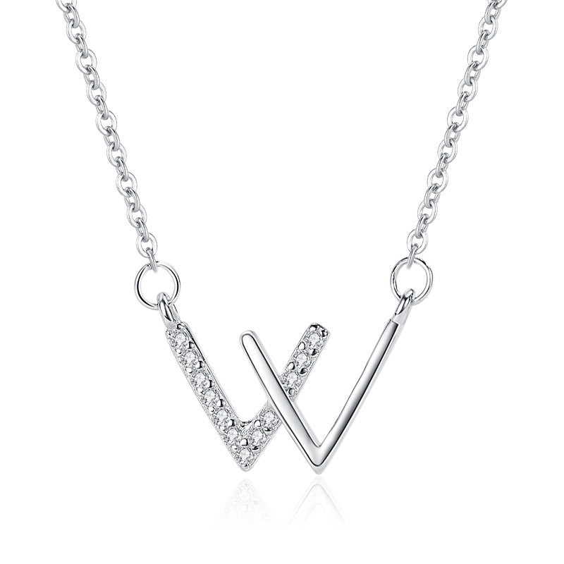 Elegant Letter W Necklace – Stainless Steel & CZ Jewerly
