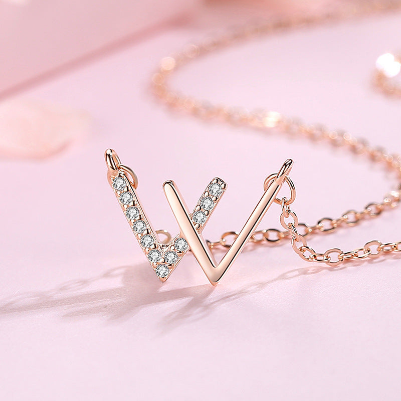 Elegant Letter W Necklace – Stainless Steel & CZ Jewerly