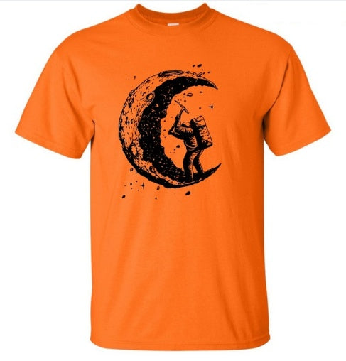 Digging The Moon Print Casual Mens O-neck T Shirts Fashion Men';s Tops Men T-shirt Short Sleeve Men Tshirt