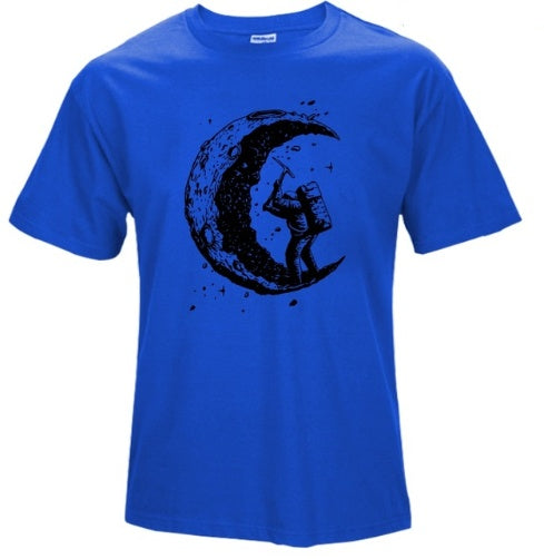 Digging The Moon Print Casual Mens O-neck T Shirts Fashion Men';s Tops Men T-shirt Short Sleeve Men Tshirt