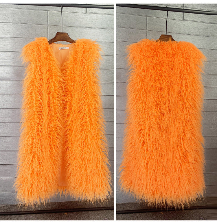 Long Beach Wool Fur Vest Warm Vest Women's Vest Coat