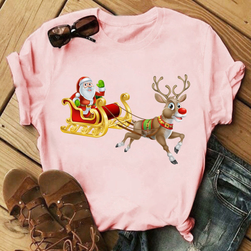 Christmas Print Ladies Short Sleeve