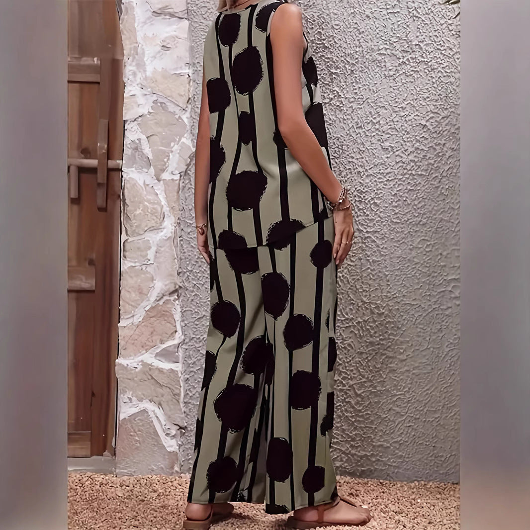 Fashion Printed Popular Wide-leg Pants Women's Suit