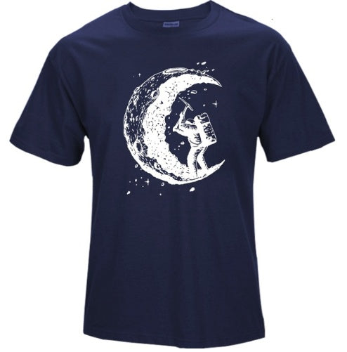 Digging The Moon Print Casual Mens O-neck T Shirts Fashion Men';s Tops Men T-shirt Short Sleeve Men Tshirt