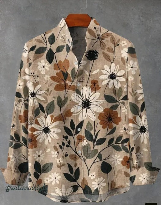 Men's Stand Collar Long Sleeve Shirt Plaid