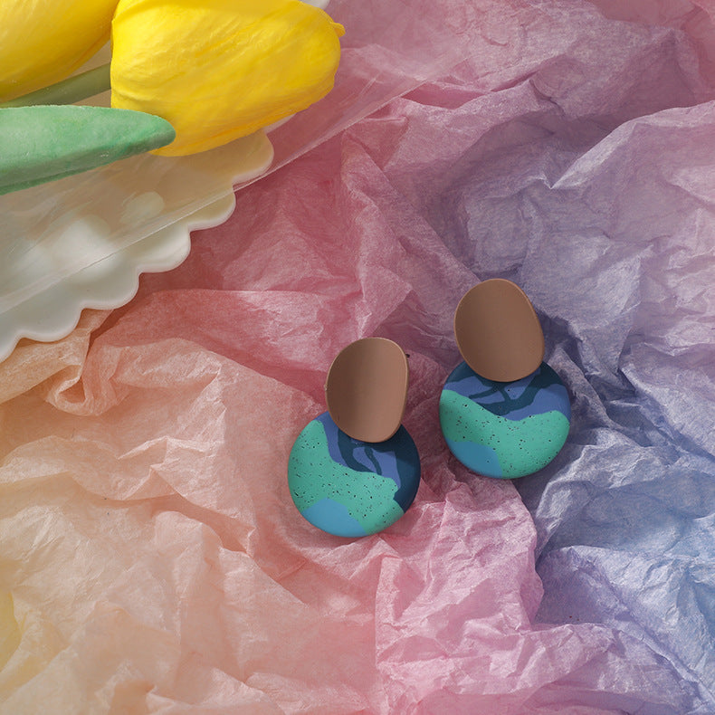 Geometric Round Color Contrast Personalized Clay Soft Clay Earrings