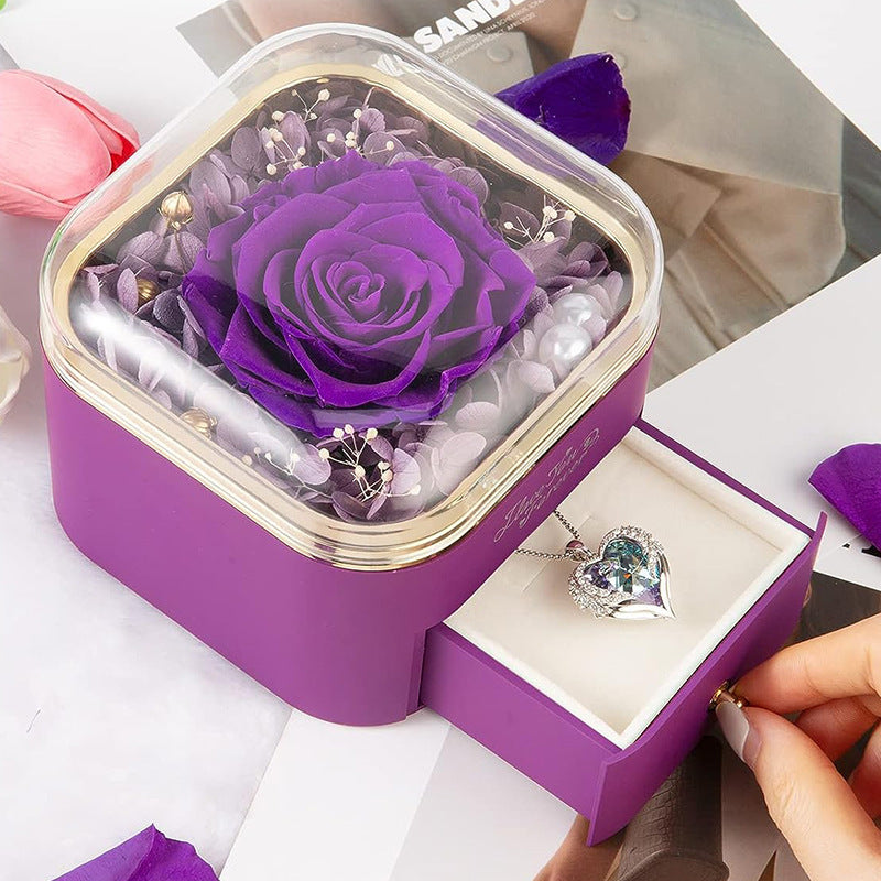 Valentines Day Rose Flower Drawer Jewelry Box Earrings Ring Necklace Storage Valentine';s Day Gift Box Romantic Jewelry Packaging Box