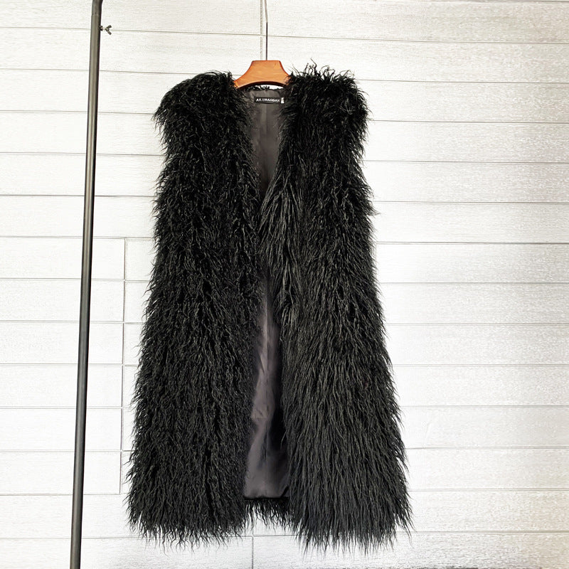 Long Beach Wool Fur Vest Warm Vest Women's Vest Coat