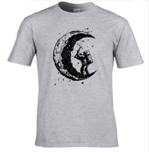 Digging The Moon Print Casual Mens O-neck T Shirts Fashion Men';s Tops Men T-shirt Short Sleeve Men Tshirt