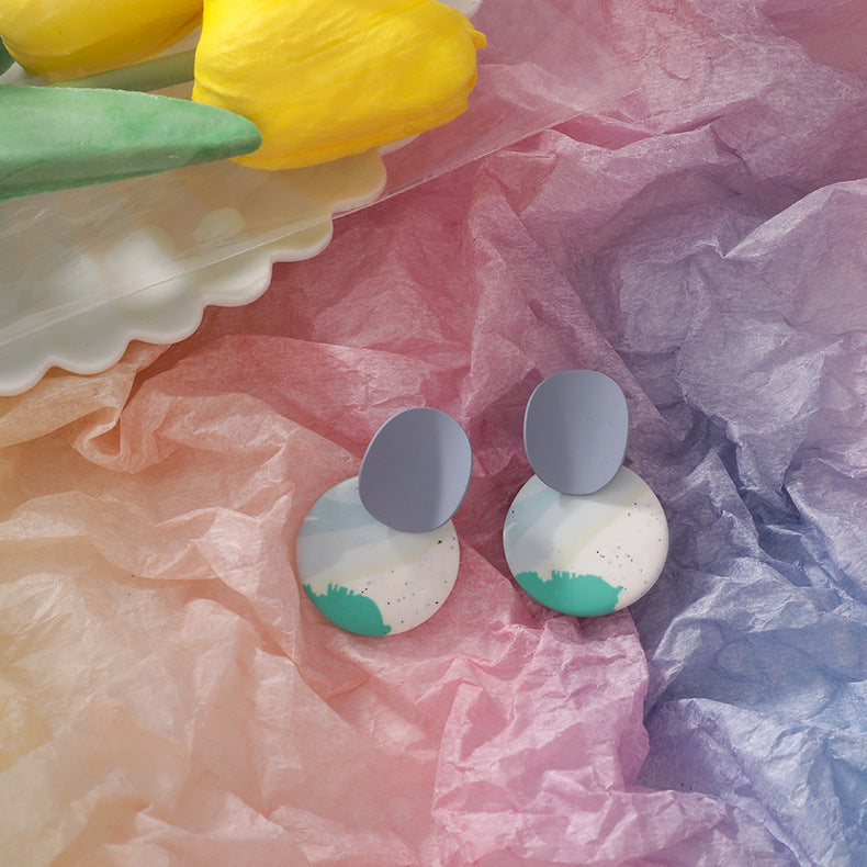 Geometric Round Color Contrast Personalized Clay Soft Clay Earrings