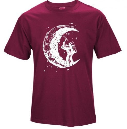 Digging The Moon Print Casual Mens O-neck T Shirts Fashion Men';s Tops Men T-shirt Short Sleeve Men Tshirt