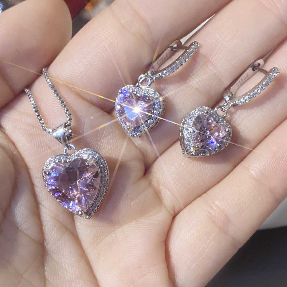 Rosy Heart Tassel Earrings with Colorful Crystals
