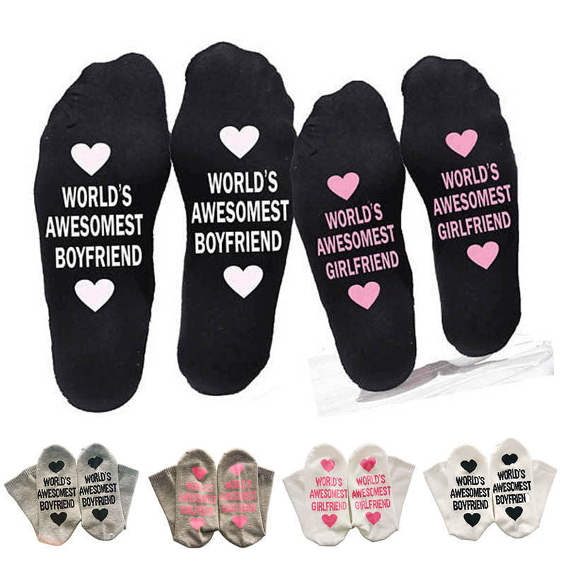 Unisex Men Women Cotton Socks Printing Letter Funny Socks For Boyfriend Girlfriend Valentine's Day Gift