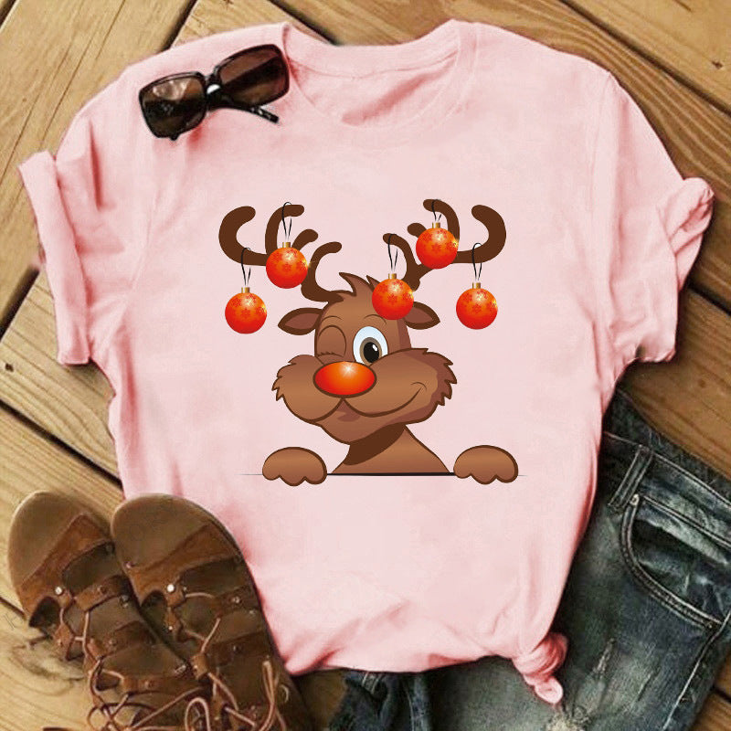 Christmas Print Ladies Short Sleeve