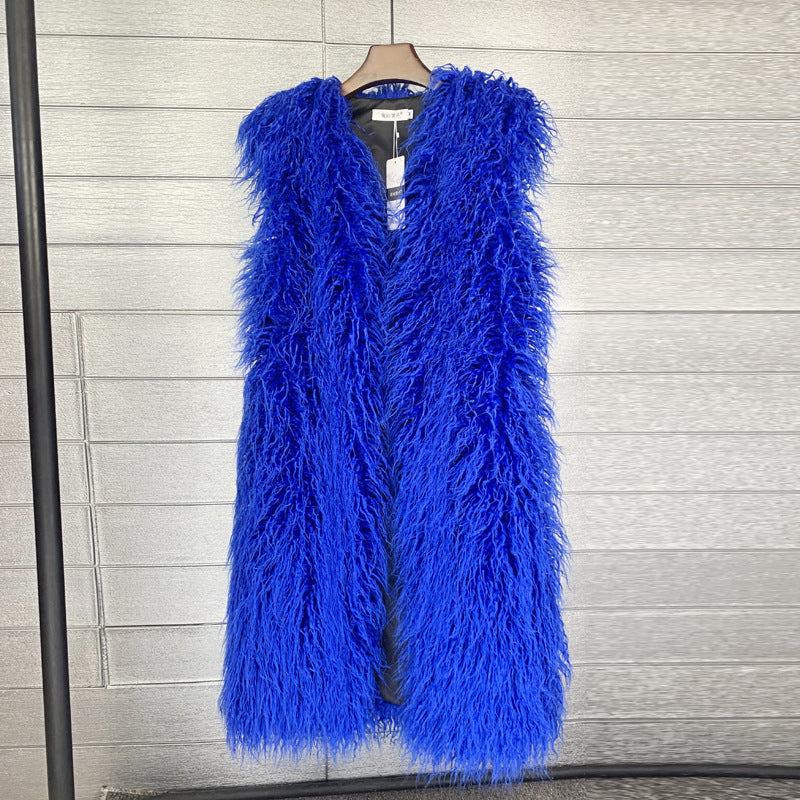 Long Beach Wool Fur Vest Warm Vest Women's Vest Coat