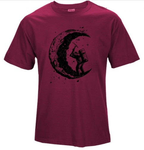 Digging The Moon Print Casual Mens O-neck T Shirts Fashion Men';s Tops Men T-shirt Short Sleeve Men Tshirt