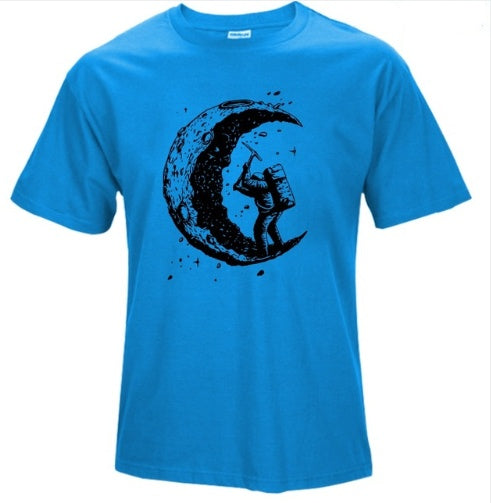 Digging The Moon Print Casual Mens O-neck T Shirts Fashion Men';s Tops Men T-shirt Short Sleeve Men Tshirt