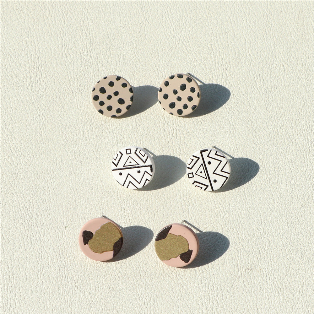 Women's Fashion Acrylic Print Clay Earrings