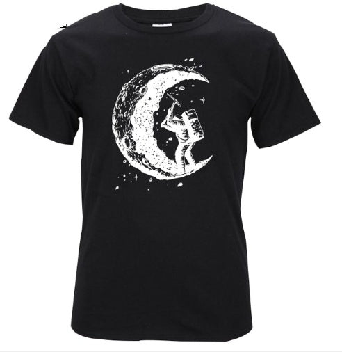 Digging The Moon Print Casual Mens O-neck T Shirts Fashion Men';s Tops Men T-shirt Short Sleeve Men Tshirt
