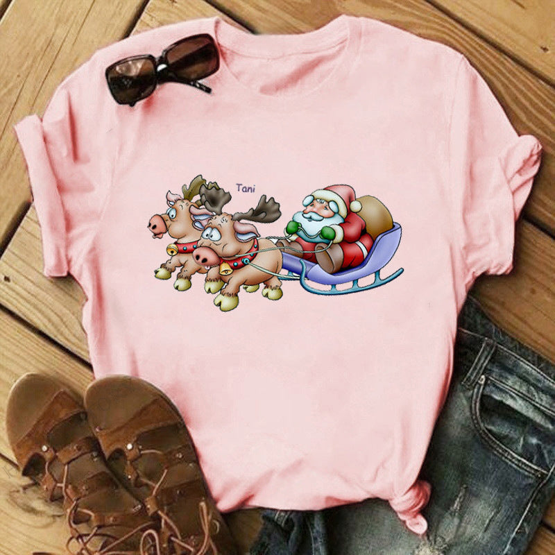 Christmas Print Ladies Short Sleeve