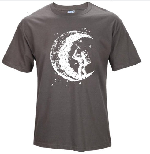 Digging The Moon Print Casual Mens O-neck T Shirts Fashion Men';s Tops Men T-shirt Short Sleeve Men Tshirt