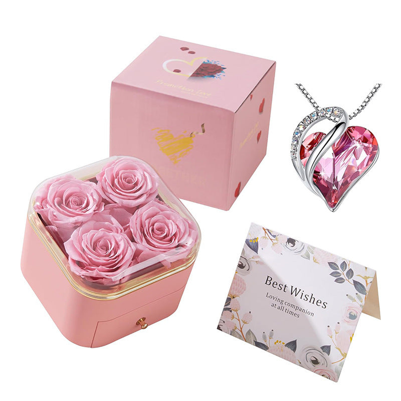 Valentines Day Rose Flower Drawer Jewelry Box Earrings Ring Necklace Storage Valentine';s Day Gift Box Romantic Jewelry Packaging Box