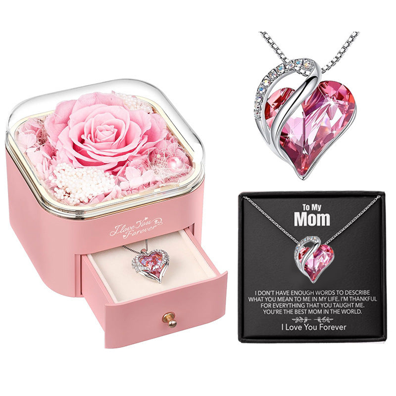 Valentines Day Rose Flower Drawer Jewelry Box Earrings Ring Necklace Storage Valentine';s Day Gift Box Romantic Jewelry Packaging Box