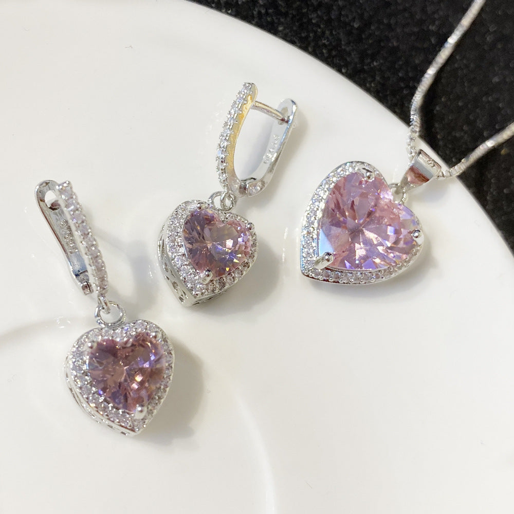 Rosy Heart Tassel Earrings with Colorful Crystals