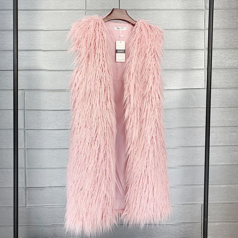 Long Beach Wool Fur Vest Warm Vest Women's Vest Coat