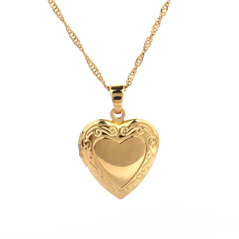 Valentines Gift Heart Locket Pendant Necklace 24K Gold Color Romantic Fancy Heart Jewelry For Women