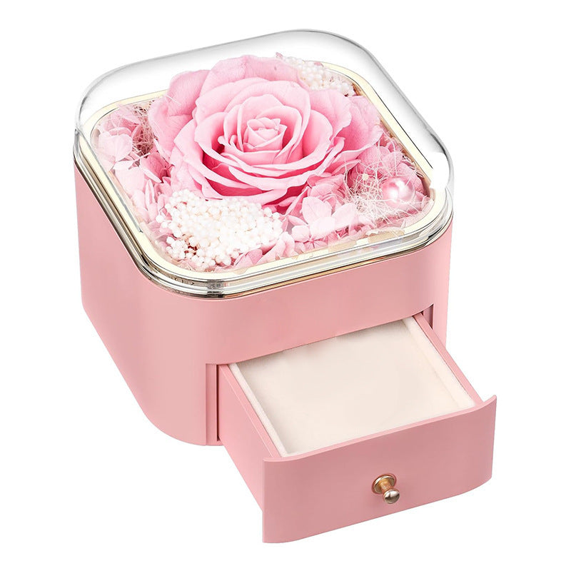 Valentines Day Rose Flower Drawer Jewelry Box Earrings Ring Necklace Storage Valentine';s Day Gift Box Romantic Jewelry Packaging Box