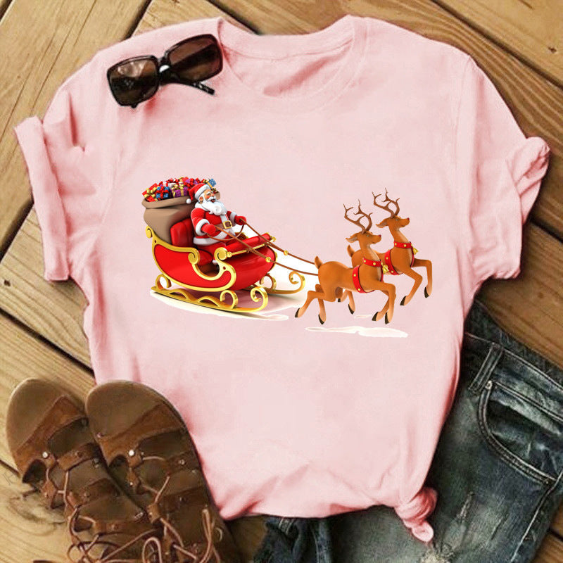 Christmas Print Ladies Short Sleeve