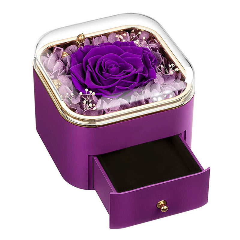 Valentines Day Rose Flower Drawer Jewelry Box Earrings Ring Necklace Storage Valentine';s Day Gift Box Romantic Jewelry Packaging Box