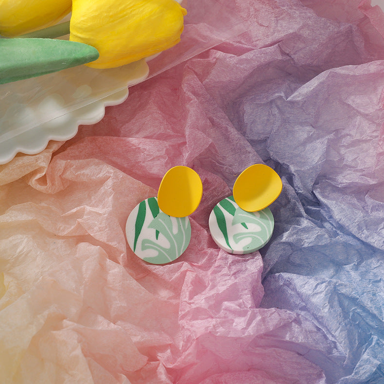 Geometric Round Color Contrast Personalized Clay Soft Clay Earrings