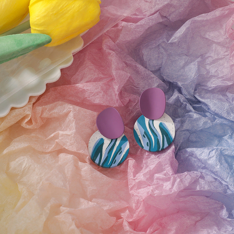 Geometric Round Color Contrast Personalized Clay Soft Clay Earrings