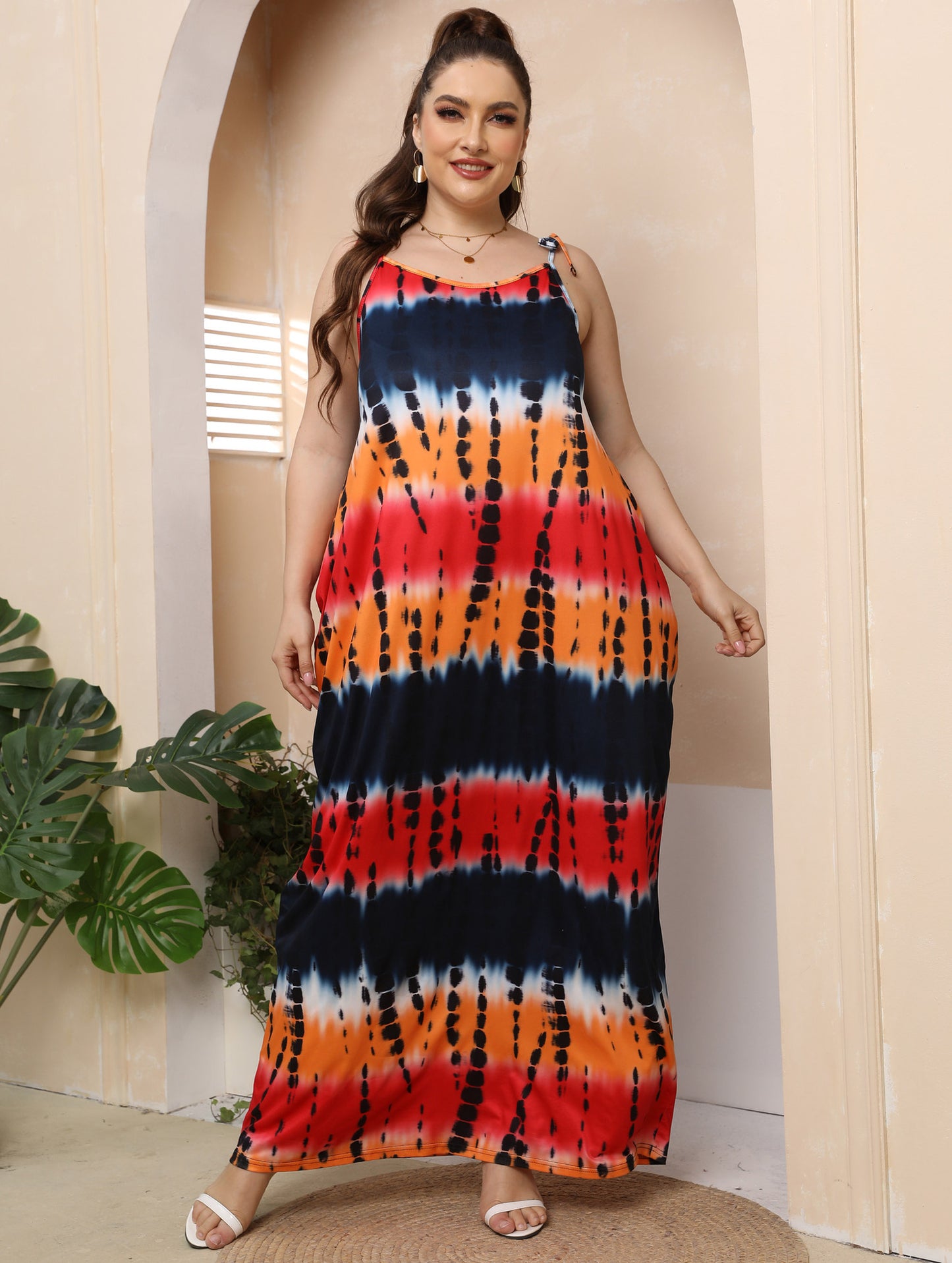 Tie Dye Printed Lace Up Loose Suspender Skirt