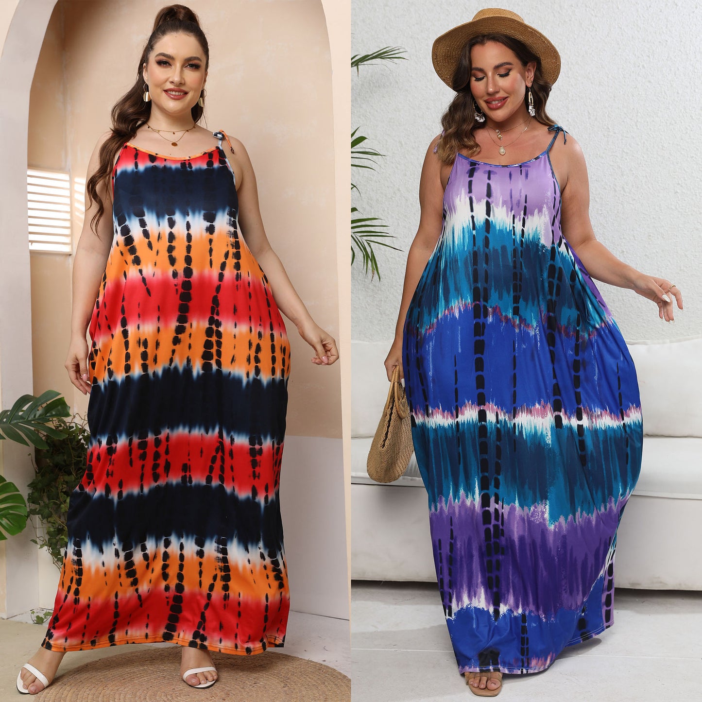 Tie Dye Printed Lace Up Loose Suspender Skirt