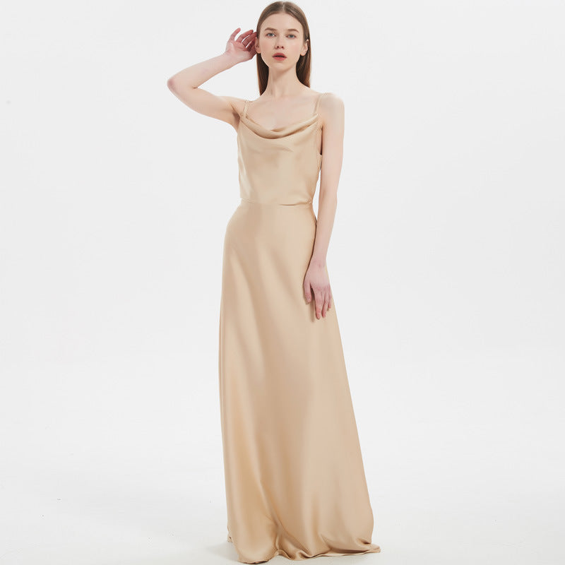 Simple Elegant High-grade Satin Sisters Champagne Dress