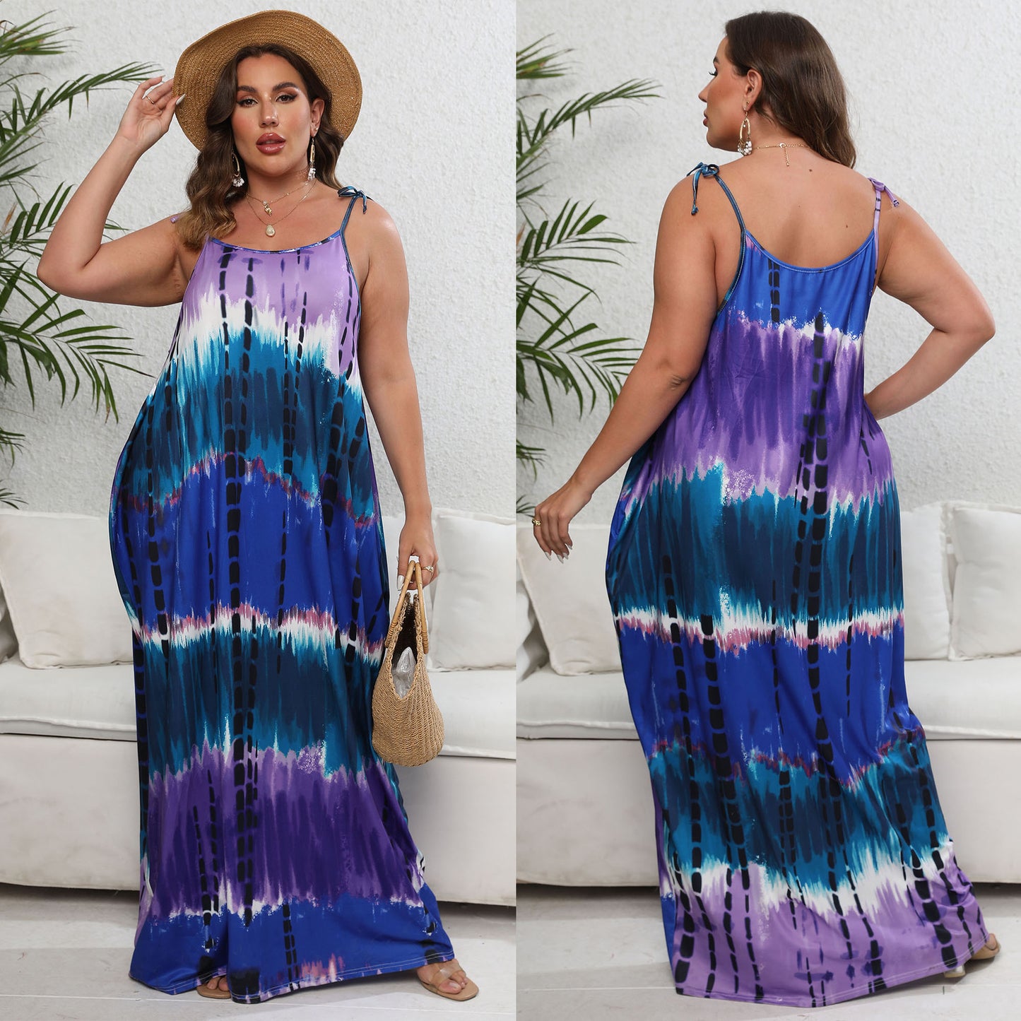 Tie Dye Printed Lace Up Loose Suspender Skirt