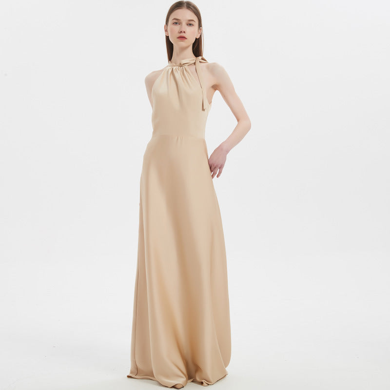 Simple Elegant High-grade Satin Sisters Champagne Dress