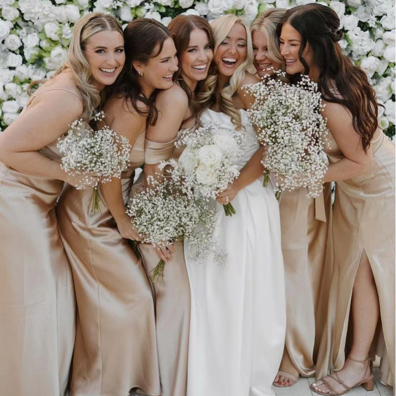 Simple Elegant High-grade Satin Sisters Champagne Dress