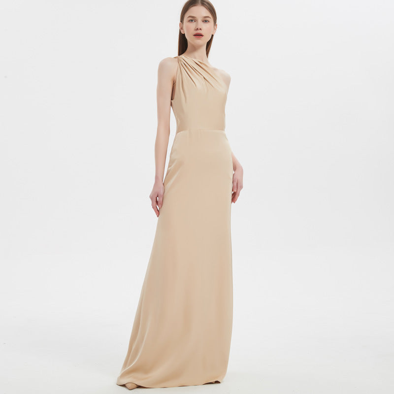Simple Elegant High-grade Satin Sisters Champagne Dress